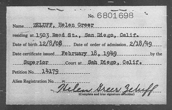 Zeluff, Helen Greer - 1949
