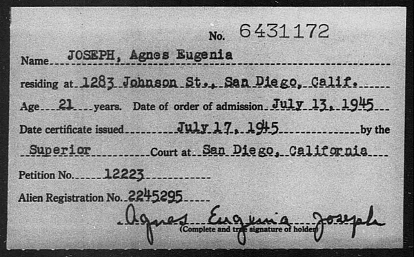 Joseph, Agnes Eugenia - 1945