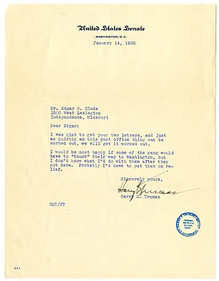 Letter from Harry S. Truman to Edgar Hinde