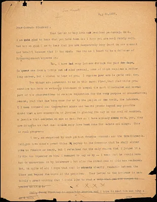 Bartolomeo Vanzetti typed letter (copy) Alice Stone Blackwell, [Dedham], 31 May 1927