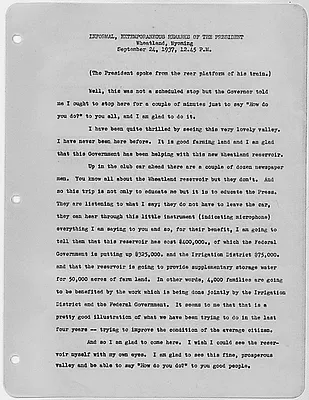 Informal Extemporaneous remarks, Wheatand, Wyoming