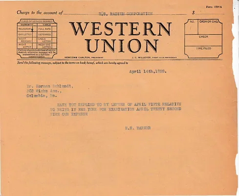 Telegram to Dr. Herman Schlundt, April 14, 1928