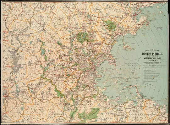 Road map of the Boston district showing the metropolitan park system