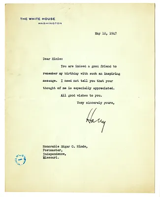 Letter from Harry S. Truman to Edgar Hinde