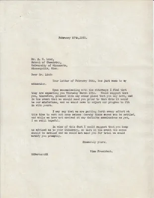 Letters Sent to S.C. Lind, February 27, 1930