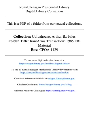 Iran/Arms Transaction: 1985 FBI Material