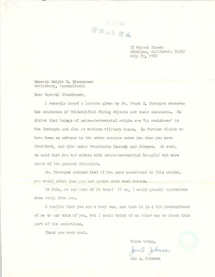 Letter from Jon A. Johnsen and response regarding UFOs