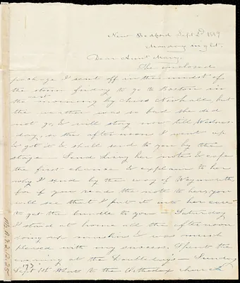 Letter from Debora Weston, New Bedford, [Mass.], to Mary Weston, Sept. 2'd, 1839, Monday night