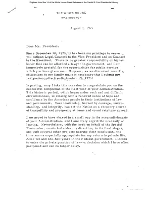 Resignation Letter to the President of William E. Casselman II, Counsel to the President