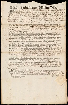 Martha Smith indentured to apprentice with John Melendy of Boston, 25 February 1746