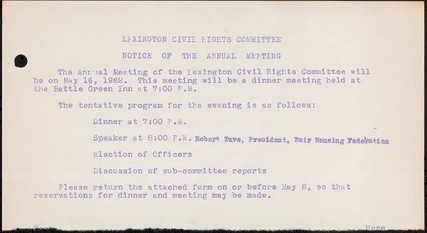 LCRC Notice of the Annual Meeting to be held in May 1962