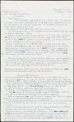 Handwritten report to the Board of Selectmen from the Veterans Housing Committee (by Edwin B. Worthen), February 1947