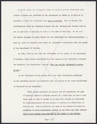 Herbert Brutus Ehrmann Papers, 1906-1970. Sacco-Vanzetti. Part II, Chapter 20: Cross-examination of Sacco. Box 6, Folder 8, Harvard Law School Library, Historical & Special Collections