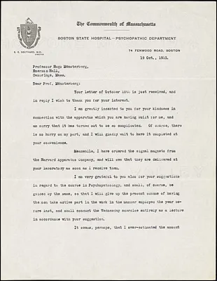 Adler, Herman M. (Herman Morris), 1876-1935 typed letter signed to Hugo Münsterberg, New York, 19 October 1915