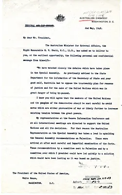 Letter from Ambassador Norman Makin to President Harry S. Truman, with Attachments