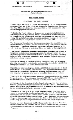 President's Statement on Signing H.R. 16596 and H.R. 17597, on Jobs and Unemployment Assistance and Compensation [Signing Statements and Announcements]
