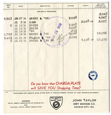 Bill from John Taylor Dry Goods Company
