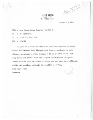 Messages Between President Harry S. Truman and Governor of Puerto Rico Luis Munoz Marin