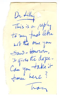 Handwritten Note to Dr. E. P. Lilly from Tracy Barnes, with Attachments