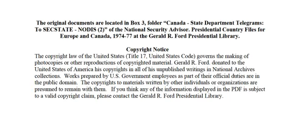 Canada - State Department Telegrams: To SECSTATE - NODIS (2)