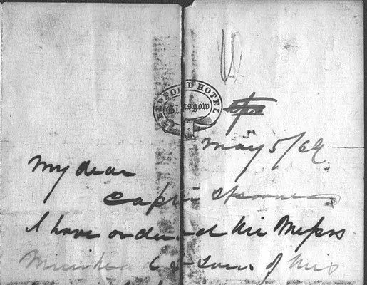 John W. Collins to Captain Nathaniel Spooner May 5 1869; in pieces