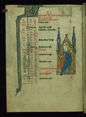Leaf from Psalter: February Calendar, Woman Holding a Candle for Candlemas