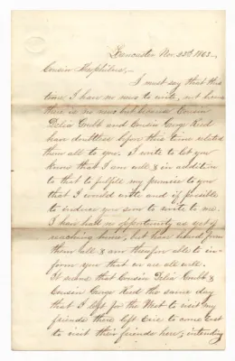 Letter by Thomas M. Coulson to Theophilus Gates Rogers