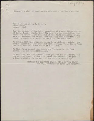 Typed resolution (copy) to [Alvan T.] Fuller, [July 1927?]