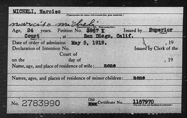 Micheli, Narciso - 1919