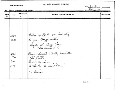 Lady Bird Johnson's Daily Diary Entry, 1/25/1964