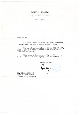 Letter from Former President Harry S. Truman to Edward Jacobson