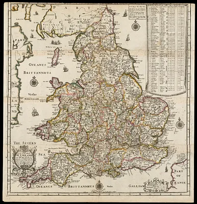 A new map of England and Wales with the direct and cros roads also the number of miles between the townes on the roads by inspection in figures
