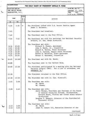 President Gerald R. Ford's Daily Diary, January 13, 1976