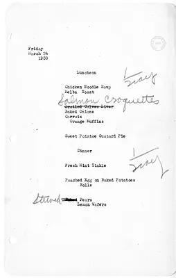 White House Luncheon and Dinner Menu