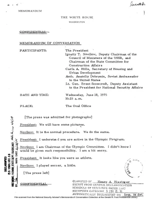 June 18, 1975 - Ford, Soviet Construction Committee Chairman Ignatiy Novikov