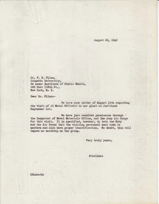 Letters Sent to Dr. F.B. Flinn [Dr. Frederick B. Flinn], August 20, 1942