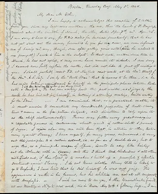 Letter from Samuel May, Boston, to John Bishop Estlin, May 2nd and 3rd, 1848