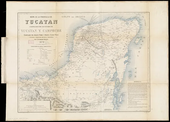 Mapa de la Peninsula de Yucatan comprendiendo los estados de Yucatan y Campeche