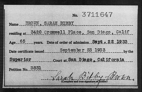 Brown, Sarah Bibby - 1933