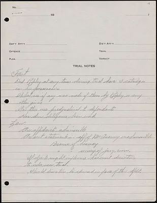 Supplementary Motions for a New Trial - First Motion: Ripley, handwritten notes from hearings