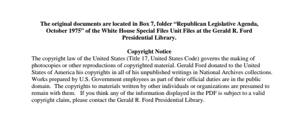 Republican Legislative Agenda, October 1975