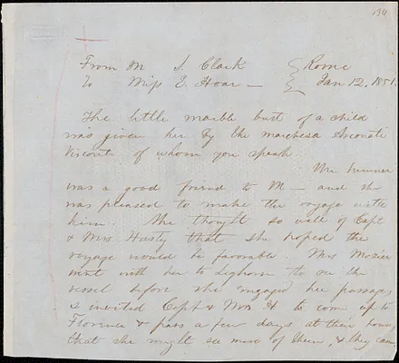 [Sarah Freeman?] Clarke manuscript letter to Elizabeth Hoar, Rome, 12 January 1851