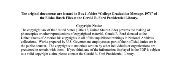 College Graduation Message, 1976