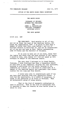 Exchange of Remarks between the President and James A. Wagonseller, National Commander, American Legion [Ford Speech or Statement]