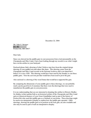 Letter to John G. Stringer From Dr. Dr. Robert J. Kapsch Follow-up on Paddle Gate, December 22, 2004