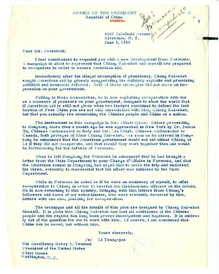 Letter from Li Tsung-jen to President Harry S. Truman