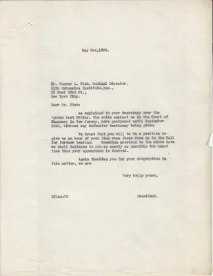 Letters Sent to Dr. Eugene L. Fisk, May 3, 1928