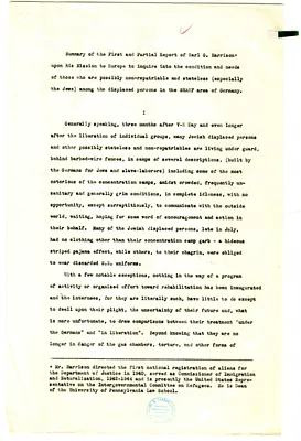 Summary of First and Partial Report of Earl G. Harrison