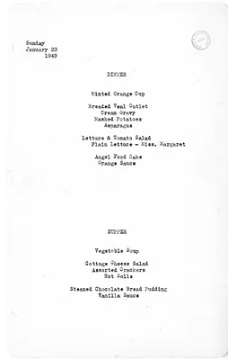 White House Dinner and Supper Menu