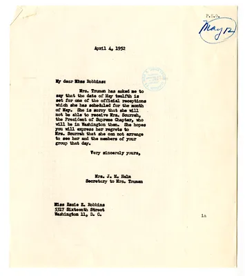 Correspondence Between Miss Essie Robbins, Bess W. Truman, and Edith Helm